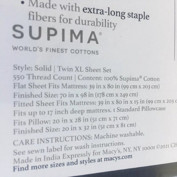 new PURPLE Charter Club 550 TC Cotton TWIN XL Sheet Set fits 17" deep mattresses - Picture 4 of 10